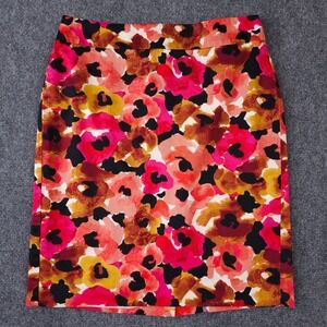 Ann Taylor Skirt Womens 4P Pink Red Floral Pencil Rear Zip Lined Career Office